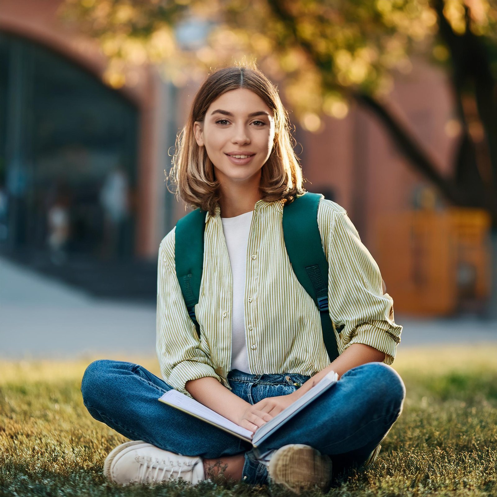 STUDY IN NEW ZEALAND woman sits grass with book her hand